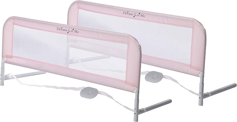 Photo 1 of Dream On Me Adjustable Mesh Bed Rail in Pink, Two Height Levels, Breathable and Durable Fabric, Lightweight and Portable Bed Rail for Toddlers, Double Pack
