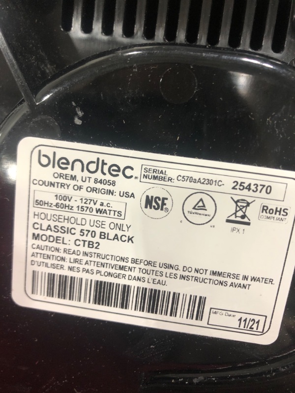 Photo 2 of Blendtec Classic 570 Blender, 90 oz WildSide+ Jar - Kitchen Blender - Black
