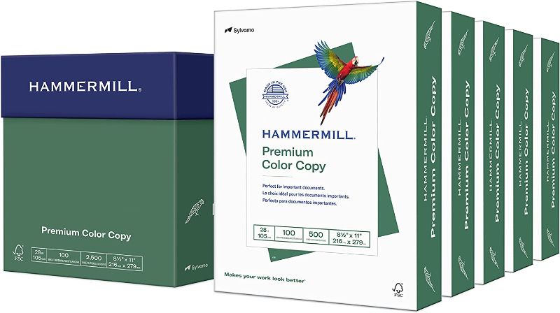 Photo 1 of Hammermill Printer Paper, Premium Color 28 lb Copy Paper, 8.5 x 11 - 5 Ream (2,500 Sheets) - 100 Bright, Made in the USA, 102450C