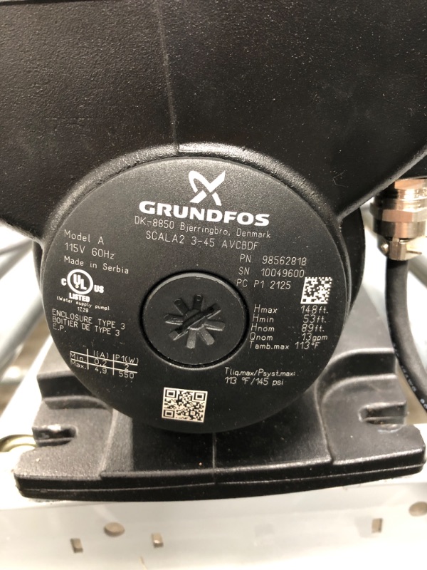 Photo 5 of Grundfos 98562818 SCALA2 3-45 AVCBDF 1x115V 60Hz Pressure Boosting Pump
(Selling for parts) **Tested**