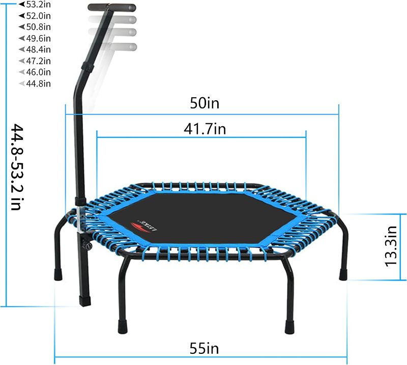 Photo 1 of 
leikefitness Professional Gym Workout 50" Fitness Trampoline Cardio Trainer Exercise Rebounder with Adjustable Handle Bar Max Load 330lbs(5650SH-Blue)
