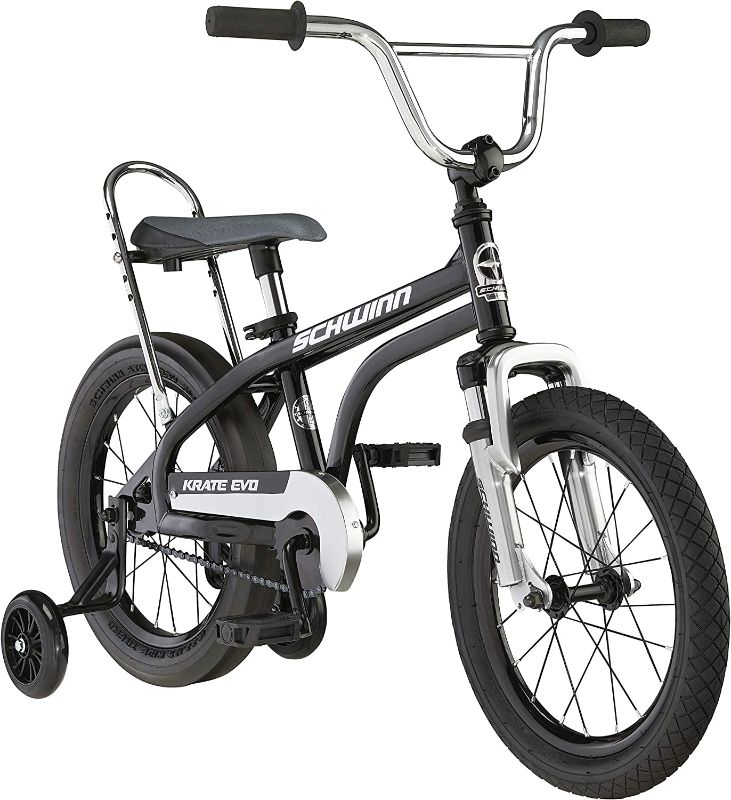 Photo 1 of 
Schwinn Krate Evo Classic Kids Bike, 16-Inch Wheels, Boys and Girls Ages 3-5 Years, Removable Training Wheels, Coaster Brakes, Multiple Colors
Color:Shadow Black