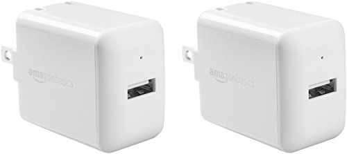 Photo 1 of Amazon Basics One-Port 12W USB Wall Charger for Phone, iPad, and Tablet, 2.4 Amp, White, 2 Pack