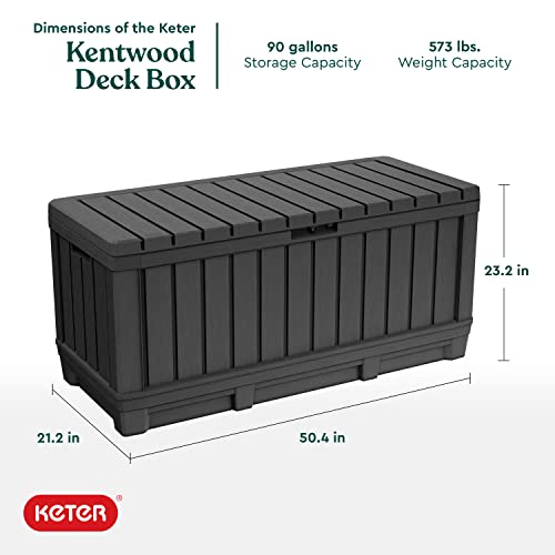 Photo 1 of ***SEE NOTES*** Keter Kentwood Durable 90 Gallon Resin and Plastic Deck Box Graphite
DIMENSIONS: Exterior: 50.4 in. W x 21.2 in. D x 23.2 in. H / Interior: 49.6 in. W x 20 in. D x 22.8 in. H