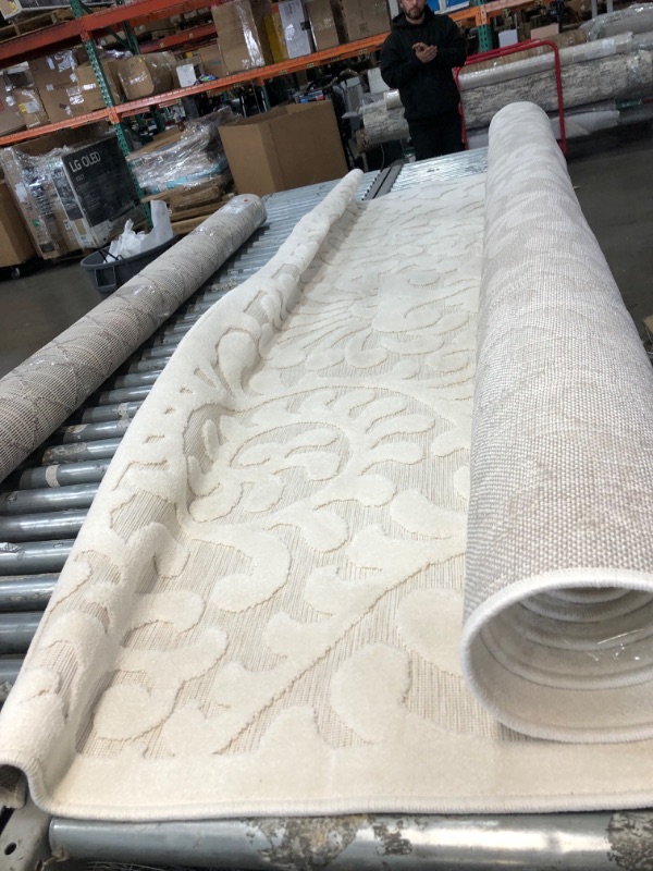 Photo 2 of 7'10'' X 9 WHITE AREA RUG WITH BORDER PATTERN WHITE