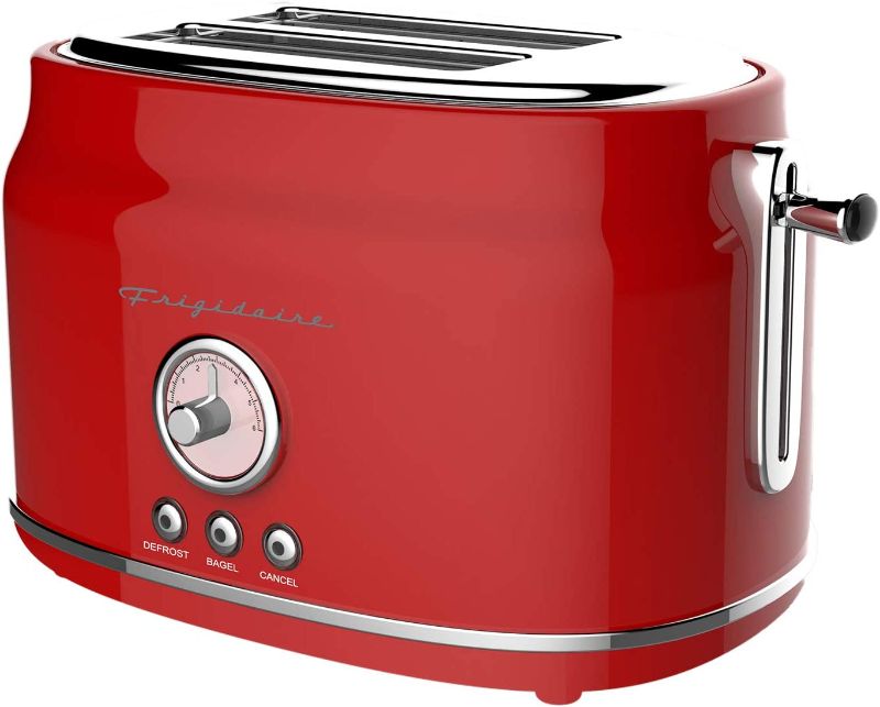 Photo 1 of *NONFUNCTIONAL* Frigidaire ETO102-RED Retro Wide 2-Slice Toaster Perfect for Bread, English Muffins, Bagels, 5 Browning Levels, 900w, RED
