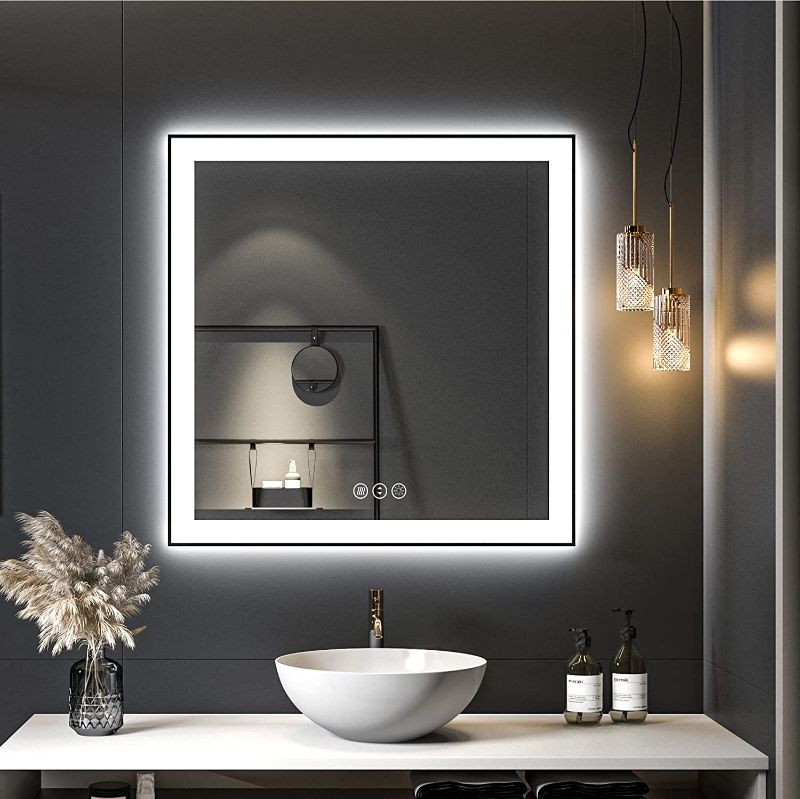 Photo 1 of CHARMOR 36x36 Square LED Mirror for Bathroom, Dimmable Framed Vanity Mirror with Lights, Backlit and Front Lighted Mirror for Wall, Anti-Fog
