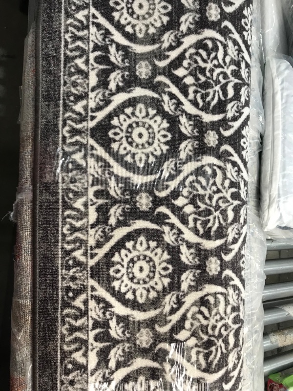 Photo 2 of Antep Rugs Alfombras Non-Skid (Non-Slip) 4x6 Rubber Backing Floral Geometric Low Profile Pile Indoor Area Rugs (Gray / Black, 4' x 5'8") 4' x 5'8" Grey