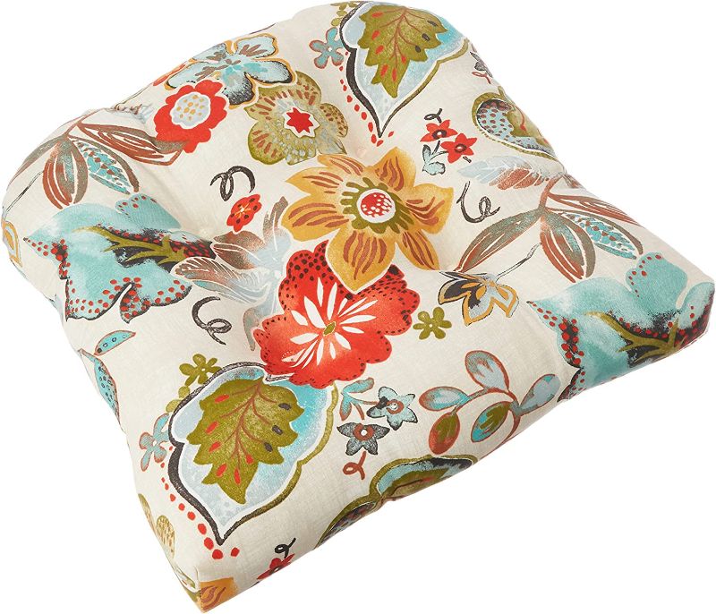 Photo 1 of 
Pillow Perfect Outdoor/Indoor Alatriste Ivory Tufted Seat Cushions (Round Back), 19" x 19", Floral, 2 Piece