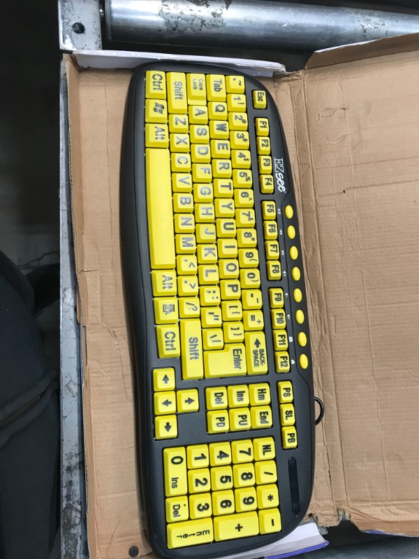 Photo 2 of New and Improved: EZSee by DC - Large Print Computer Keyboard USB Wired (Yellow Keys with Black Jumbo Oversized Print Letters) for Visually Impaired Individuals, Low Vision, or Low Light for Seniors and People with Bad Vision! Imposing Vivid Black Over-si