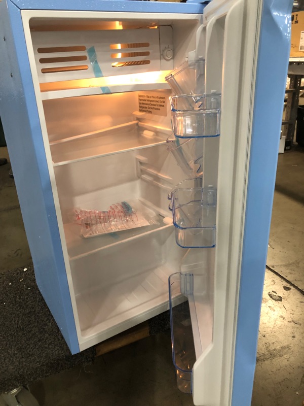 Photo 2 of Frigidaire EFR376-BLUE 3.2 Cu Ft Blue Retro Bar Fridge with Side Bottle Opener
