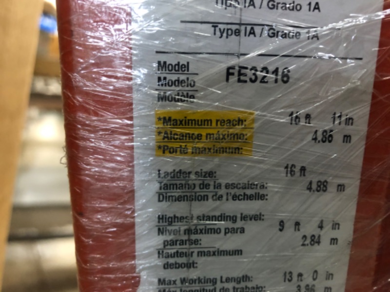 Photo 6 of ***PARTS ONLY*** Louisville Ladder FE3216 Fiberglass Extension Ladder 300-Pound Capacity, 16-foot, Type IA, Orange 16 feet Ladder