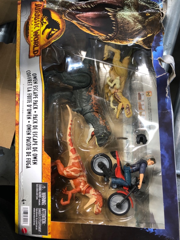 Photo 2 of Jurassic World: Dominion Legacy Collection Owen Escape Pack with Motorcycle, Owen  3 Dinosaur Figures