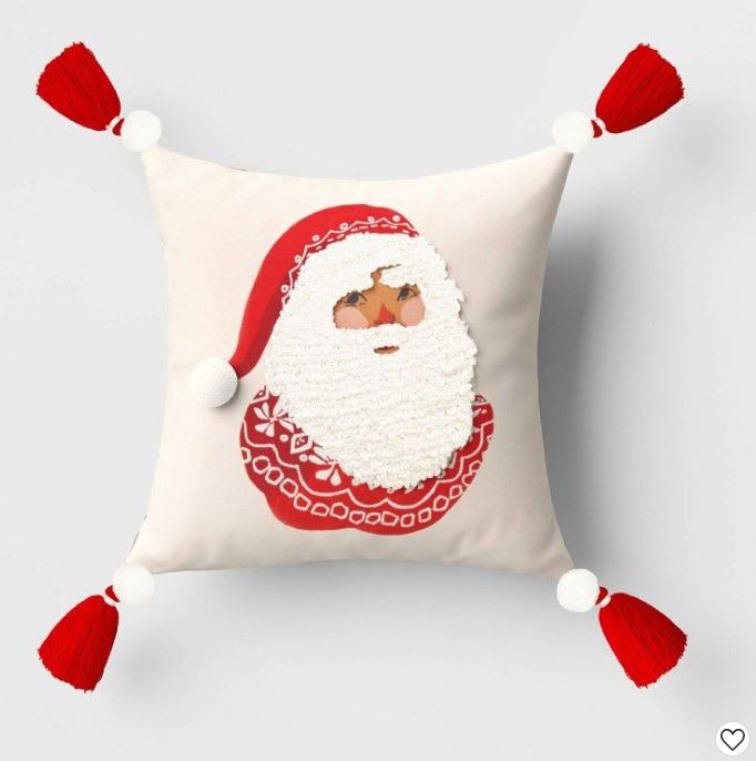 Photo 1 of 18"x18" Santa Loop Tufted Square Christmas Throw Pillow Cream/Red/Ivory - Threshold™

