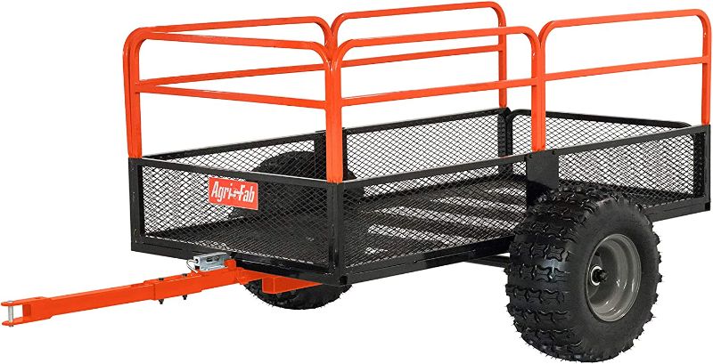 Photo 1 of Agri-Fab Inc 45-0554, 1,250-Pound, ATV/UTV Swivel Steel Dump Cart, Orange/Black
