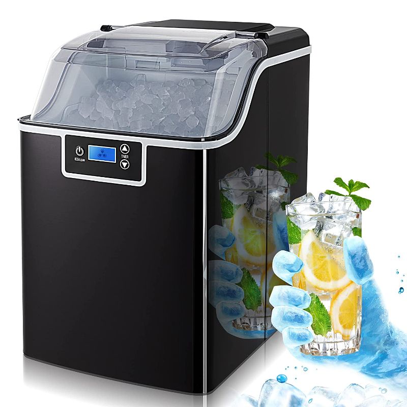 Photo 1 of **MISSING PARTS** Electactic Nugget Ice Maker, Countertop Ice Maker, Portable Ice Machine with Self-Cleaning, Timer, Low Noise, Large Volume Basket with Ice Scoop for Home/Office/Bar, 44Lbs/24H, Black/Transparent Lid
