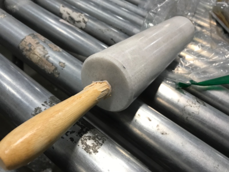 Photo 3 of **DAMAGED** Fox Run Polished Marble Rolling Pin with Wooden Cradle, 10-Inch Barrel, White