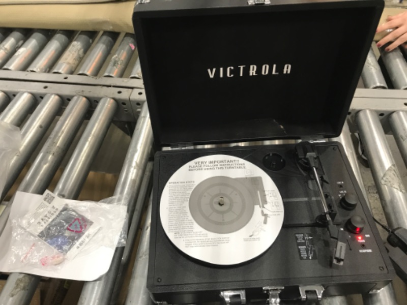 Photo 3 of **MINOR DAMAGE** Victrola Vintage 3-Speed Bluetooth Portable Suitcase Record Player with Built-in Speakers | Upgraded Turntable Audio Sound| Includes Extra Stylus | Black, Model Number: VSC-550BT-BK, 1SFA