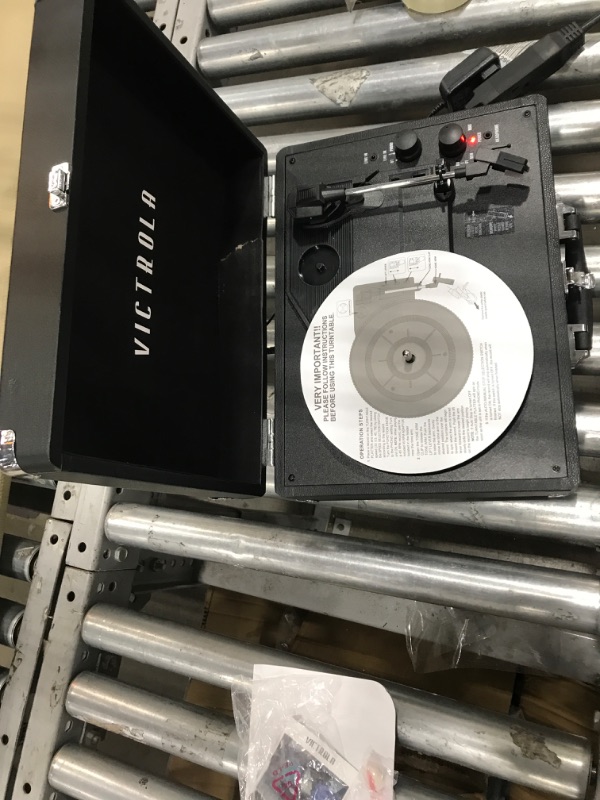 Photo 1 of **MINOR DAMAGE** Victrola Vintage 3-Speed Bluetooth Portable Suitcase Record Player with Built-in Speakers | Upgraded Turntable Audio Sound| Includes Extra Stylus | Black, Model Number: VSC-550BT-BK, 1SFA