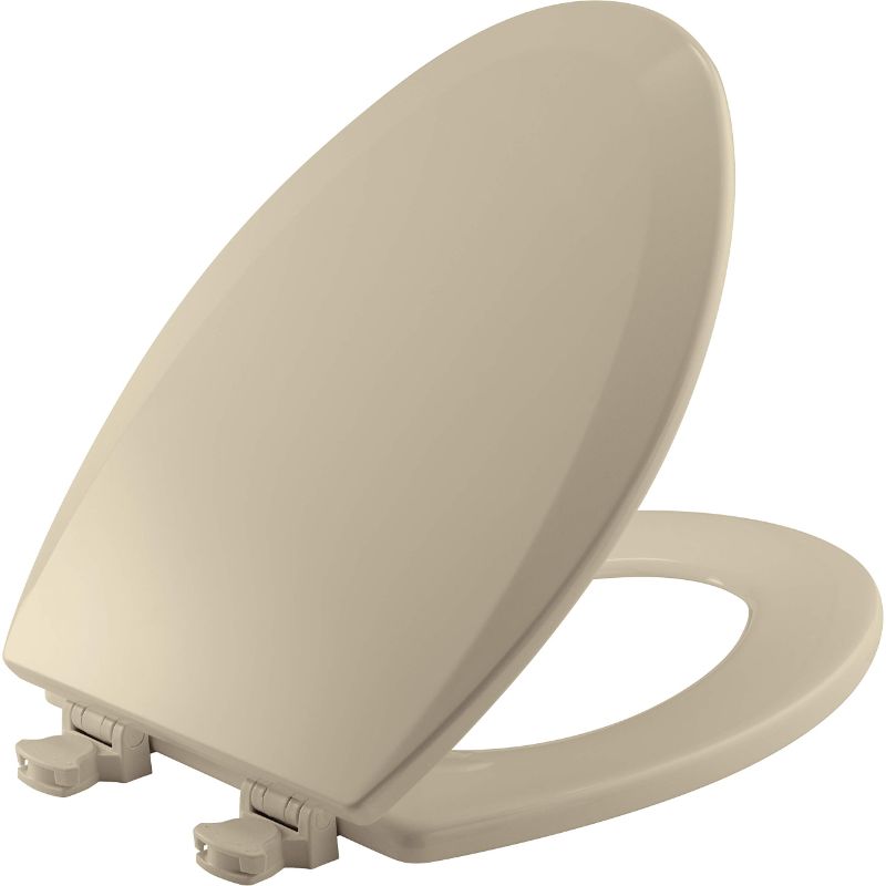 Photo 1 of BEMIS 1500EC 006 TOILET SEAT WITH EASY CLEAN & CHANGE HINGES, ELONGATED, DURABLE ENAMELED WOOD, BONE
