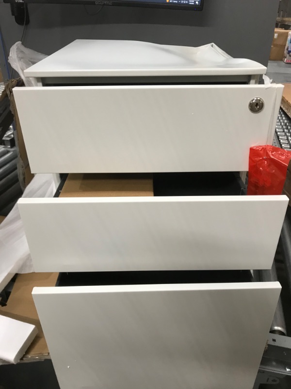 Photo 6 of DEVAISE Locking File Cabinet, 3 Drawer Rolling Pedestal Under Desk Office, Fully Assembled Except Casters, White White 14.6"W x 17.1"D x 23.6"H