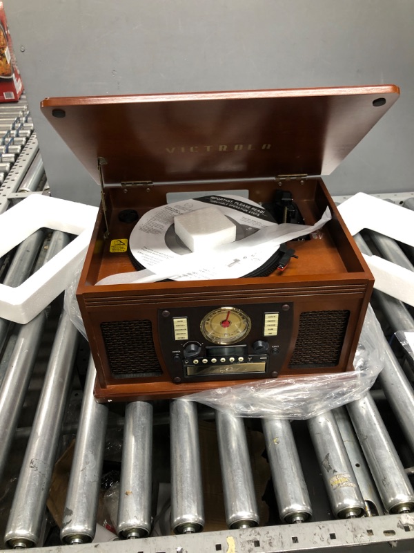 Photo 6 of *** tested*** Victrola 8-in-1 Bluetooth Record Player & Multimedia Center, Built-in Stereo Speakers - Turntable, Wireless Music Streaming, Real Wood | Espresso Espresso Entertainment Center