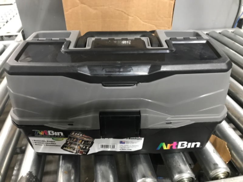 Photo 2 of ArtBin 6893AG 3-Tray Art Supply Box, Portable Art & Craft Organizer with Lift-Up Trays, [1] Plastic Storage Case, Gray/Black Three Tray