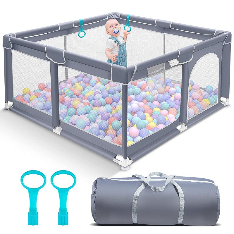 Photo 1 of Baby Playpen, Baby Playpen for Toddler, Baby Playard Indoor & Outdoor Kids Activity Center with Anti-Slip Base, Safety Play Yard with Soft Breathable Mesh, Kid's Fence, Grey
