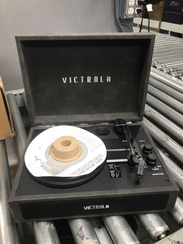 Photo 2 of Victrola Vintage 3-Speed Bluetooth Portable Suitcase Record Player with Built-in Speakers | Upgraded Turntable Audio Sound| Includes Extra Stylus | Lambskin (VSC-580BT-LGR)