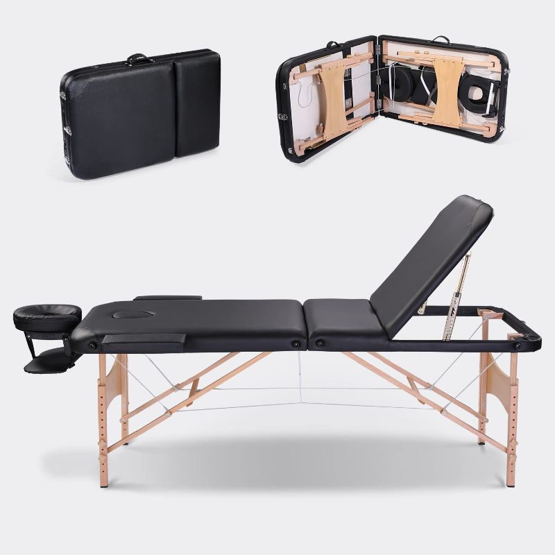 Photo 1 of 3-Section Professional Massage Table Portable, 84 Inches Ergonomic Massage Bed Salon Spa Lash Facial Bed for Esthetician, 500Lbs Load Capacity Height Adjustable, with Accessories & Carrying Case
