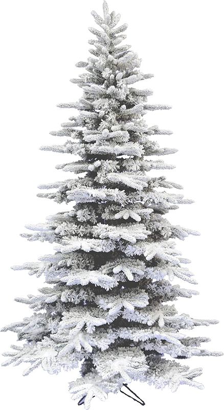 Photo 1 of Fraser Hill Farm 7.5-Ft. Flocked Mountain Pine Christmas Tree, White
