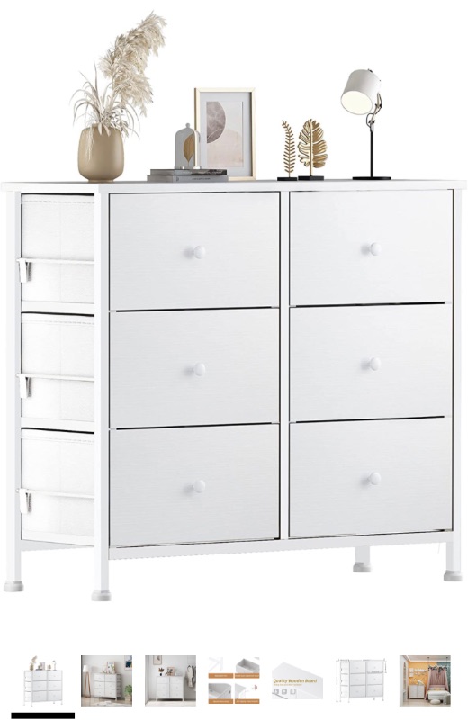 Photo 1 of BOLUO White Dresser for Bedroom 6 Drawer Organizers Fabric Storage Chest Tower Tall Wide Dressers Unit for Closet Nursery Hallway Office, Kids and Adult Modern