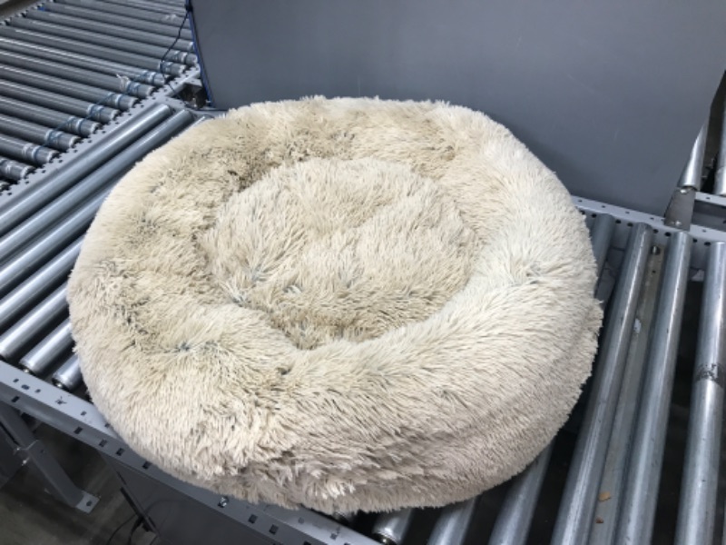 Photo 2 of Best Friends by Sheri The Original Calming Donut Cat and Dog Bed in Shag and Lux Fur, Machine Washable, High Bolster, Multiple Sizes S-XXL Shag Taupe Medium 30" x 30" Bed Only