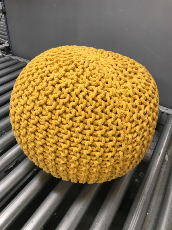 Photo 2 of FRELISH DECOR Round Pouf Ottoman Hand Knitted Cotton Pouf Footrest,Foot Stool, Knit Bean Bag Floor Chair for Bed Room Living | Room | Accent Seat (20x20x14 Inch, Yellow)