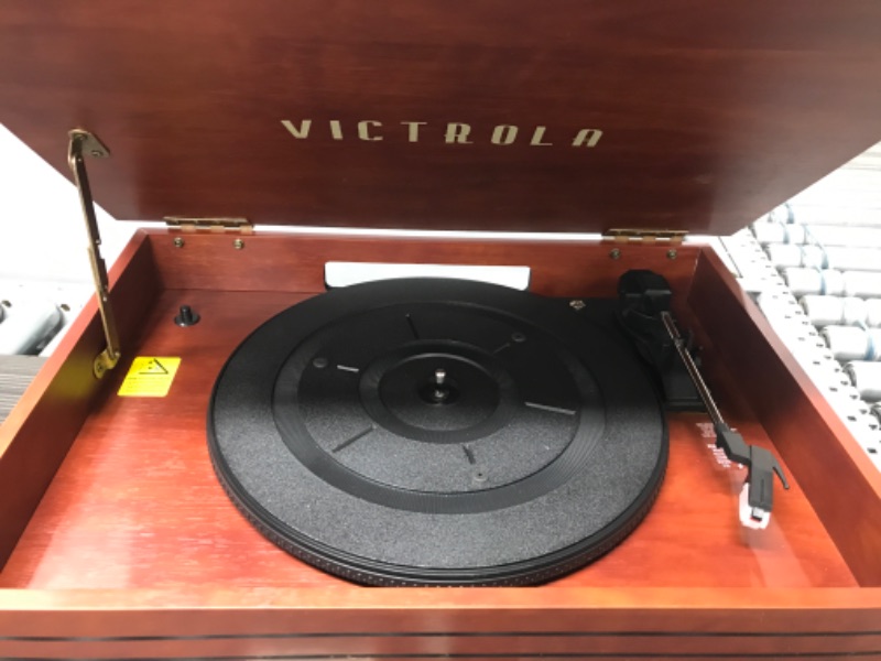 Photo 3 of Victrola Nostalgic 6-in-1 Bluetooth Record Player & Multimedia Center with Built-in Speakers - 3-Speed Turntable, CD & Cassette Player, FM Radio | Wireless Music Streaming | Mahogany Mahogany Entertainment Center
**Tested**