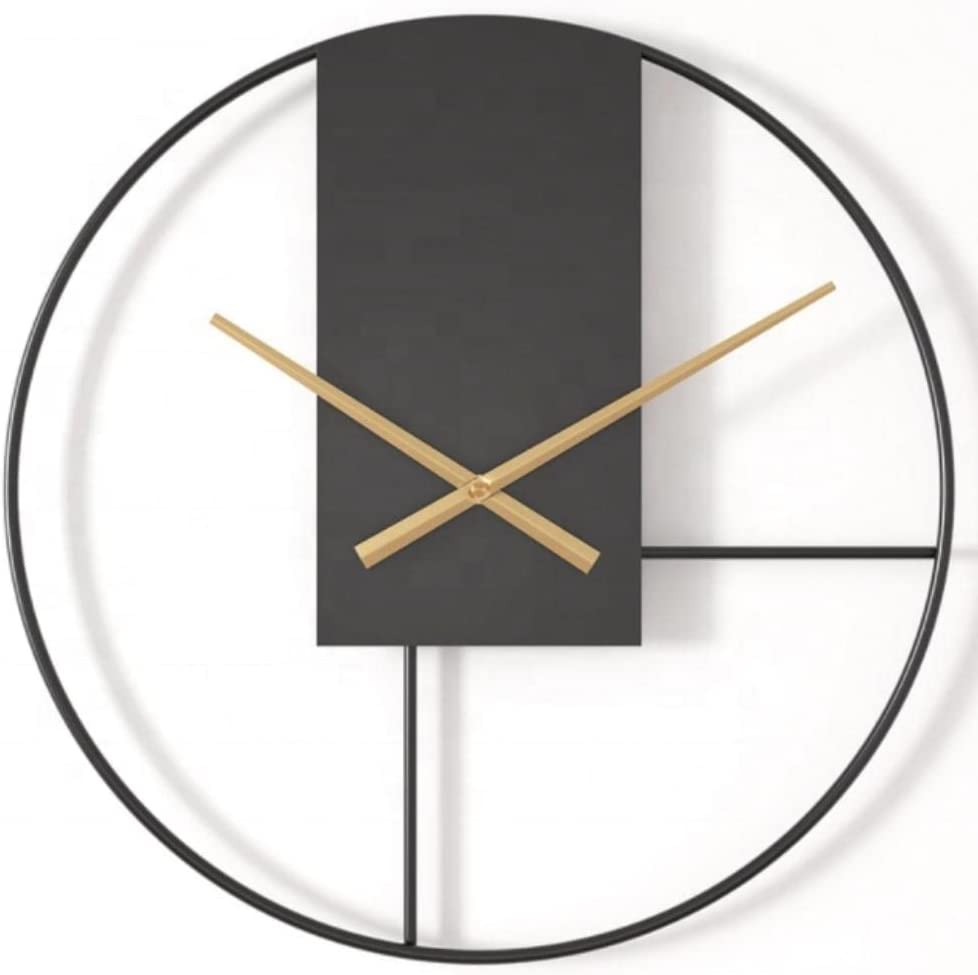 Photo 1 of 20 Inch Modern Minimalist Large Wall Clock, Nordic Classic Luxury Style, 3D Skeleton Frame, Black and Gold, Iron Metal, Silent Non-Ticking, Battery Powered (FU-179)
