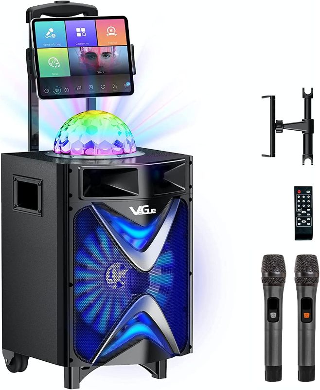 Photo 1 of Karaoke Machine for Adults & Kids, VeGue Bluetooth PA Speaker System with 2 Wireless Microphones, 10'' Subwoofer, Disco Ball, Karaoke Singing...
