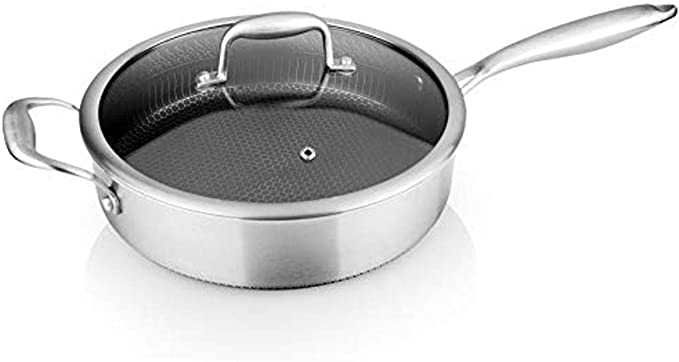 Photo 1 of 3.4QT Stainless Steel Jumbo Cooker - Triply Kitchenware Jumbo Cooker with Glass Lid - DAKIN Etching Non-Stick Coating, Scratch-resistant Raised-up Honeycomb Fire Textured Pattern - NutriChef NC3PSAUC
