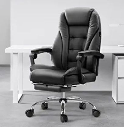 Photo 1 of DAMAGED ITEM Office Chair Ergonomic Executive Office Chair PU Leather Swivel Desk Chairs,Adjustable Height Reclining Chair with Padded Armrest and Footrest, Black