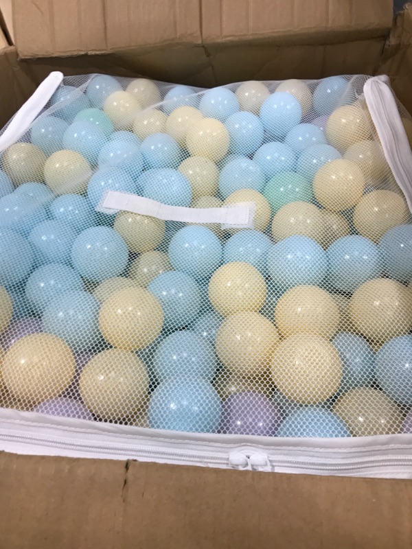 Photo 2 of Amazon Basics BPA Free Crush-Proof Plastic Ball Pit Balls with Storage Bag, Toddlers Kids 12+ Months, 6 Pastel Colors - Pack of 1000 6 Pastel Colors 1,000 Balls