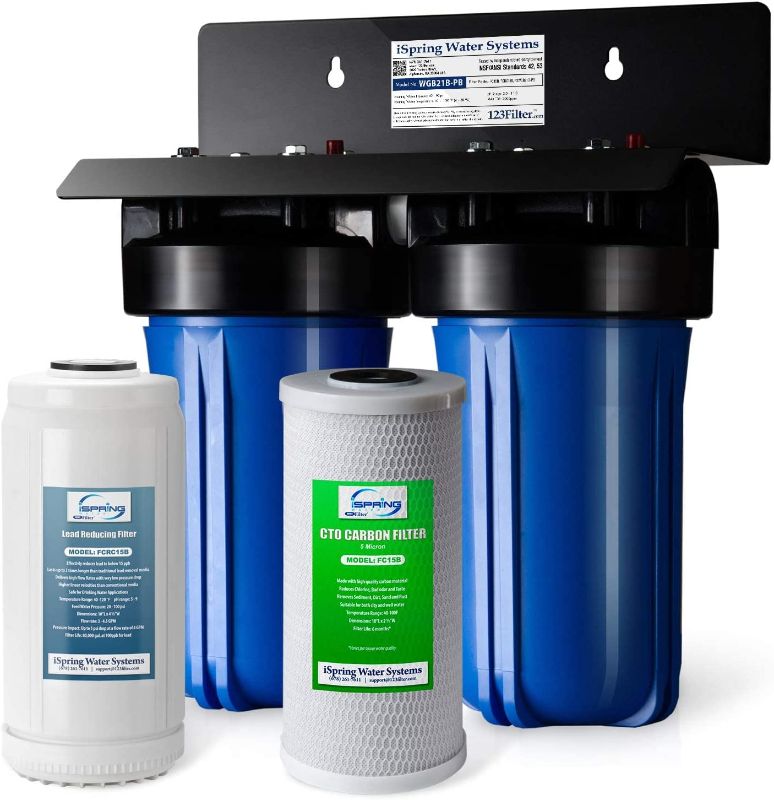 Photo 1 of 
iSpring WGB21B-PB 2-Stage Whole House Water Filtration System w/ 10” x 4.5” Carbon Block FC15B and Lead Reducing Filter FCRC15B, 1" Inlet/Outlet Ports