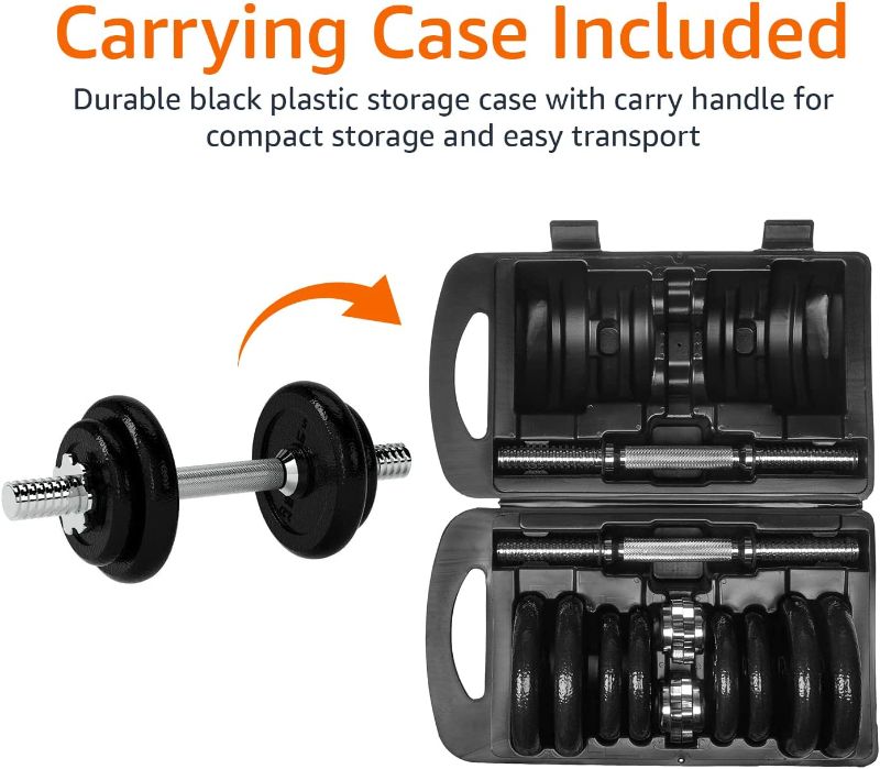 Photo 1 of Amazon Basics Adjustable Barbell Lifting Dumbbells Weight Set with Case, 38 Pounds, Black