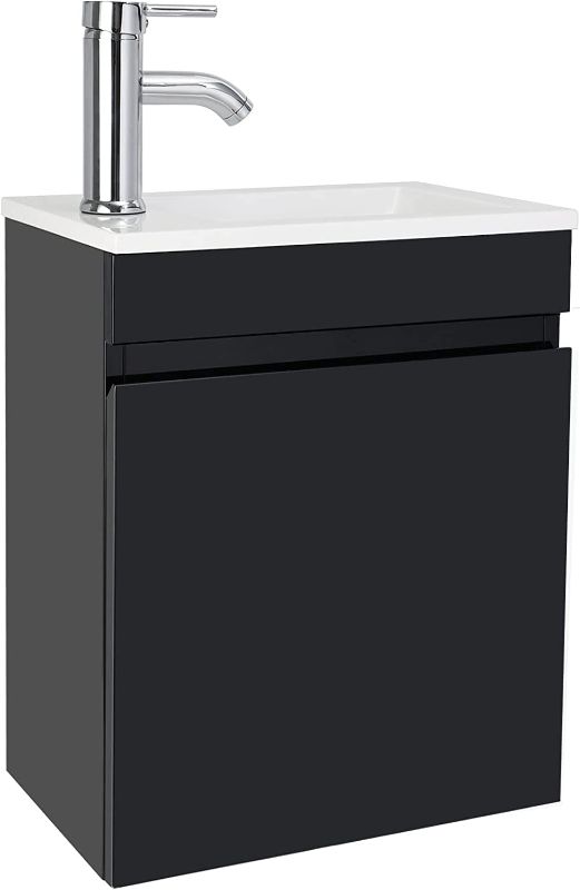 Photo 1 of AHB 16" Bathroom Vanity W/Sink Combo for Small Space, Wall Mounted Bathroom Cabinet Set with Chrome Faucet Pop Up Drain U Shape Drain(Black)
