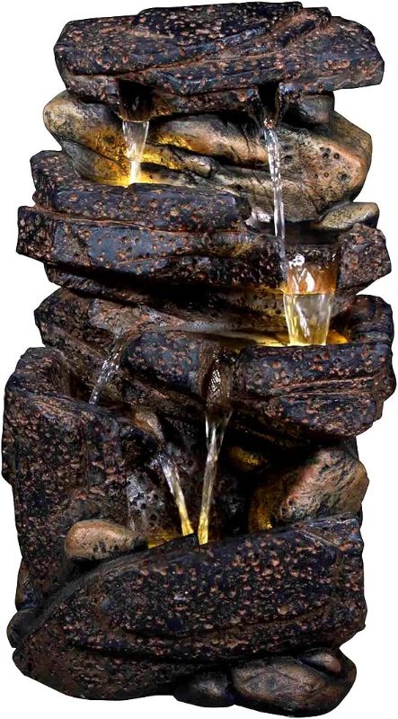 Photo 1 of 20" Lassen Stone Waterfall Rock Fountain w/LED Lights: Life-Like Rock Outdoor Water Feature for Gardens & Patios. Unique Hand-Crafted Design. HF-R23-20L by Harmony Fountains
