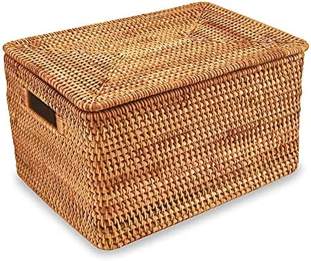 Photo 1 of FIYAMMY Rattan Basket With Lid Rectangle Lidded Basket For Storage Rattan Box(15.3" L×11.4"W×9.5"H)…
