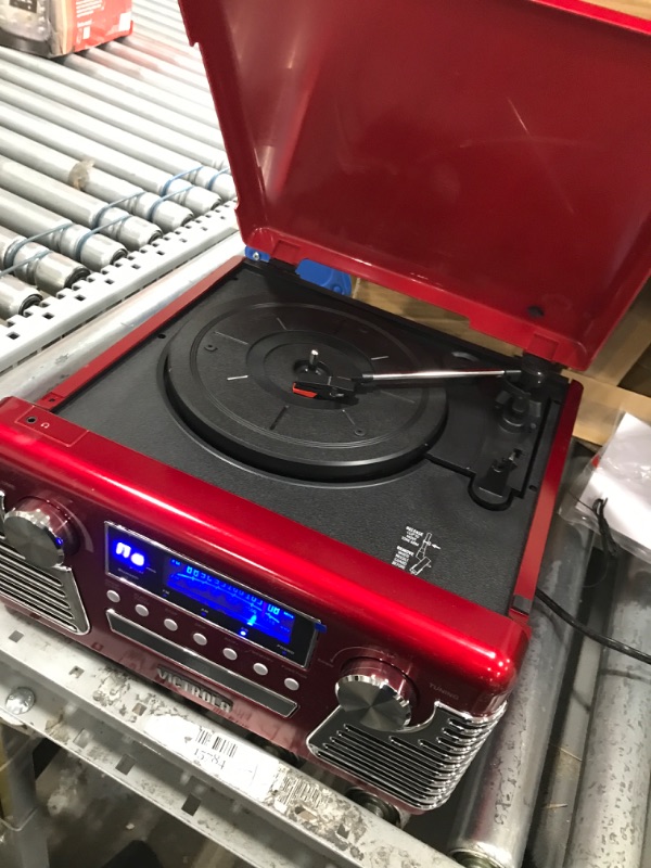 Photo 2 of Victrola 50's Retro Bluetooth Record Player & Multimedia Center with Built-in Speakers - 3-Speed Turntable, CD Player, AM/FM Radio | Vinyl to MP3 Recording | Wireless Music Streaming | Red Red Record Player