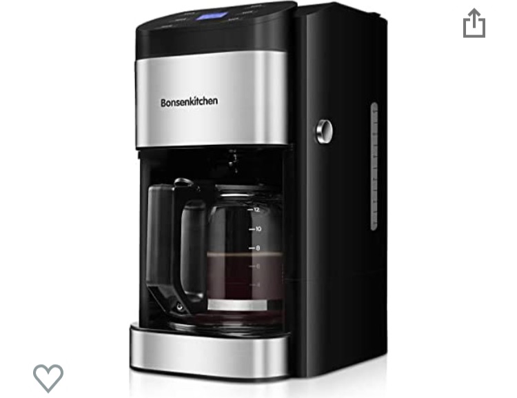Photo 1 of 12-Cup Programmable Coffee Maker, Fast Heating Drip Coffee Machine with Glass Carafe, Coffeemaker with Keep-Warm Function and Auto Shut-off, 1.8L Large Capacity Water Tank, Removable Filter