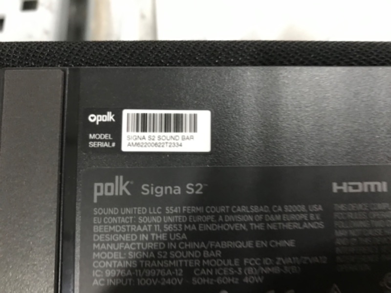 Photo 3 of Polk Audio Signa S2 Ultra-Slim TV Sound Bar | Works with 4K & HD TVs | Wireless Subwoofer | Includes HDMI & Optical Cables | Bluetooth Enabled, Black
