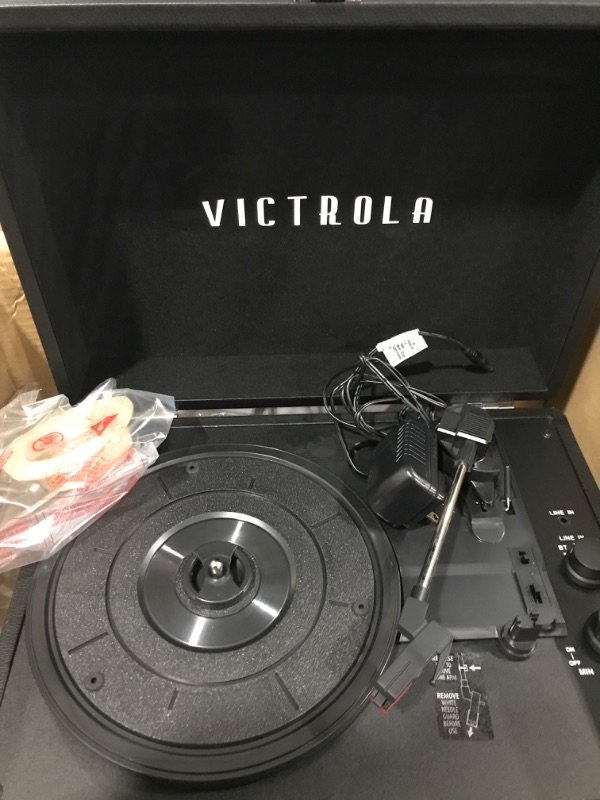 Photo 3 of Victrola Vintage 3-Speed Bluetooth Portable Suitcase Record Player with Built-in Speakers | Upgraded Turntable Audio Sound| Includes Extra Stylus | Black, Model Number: VSC-550BT-BK, 1SFA