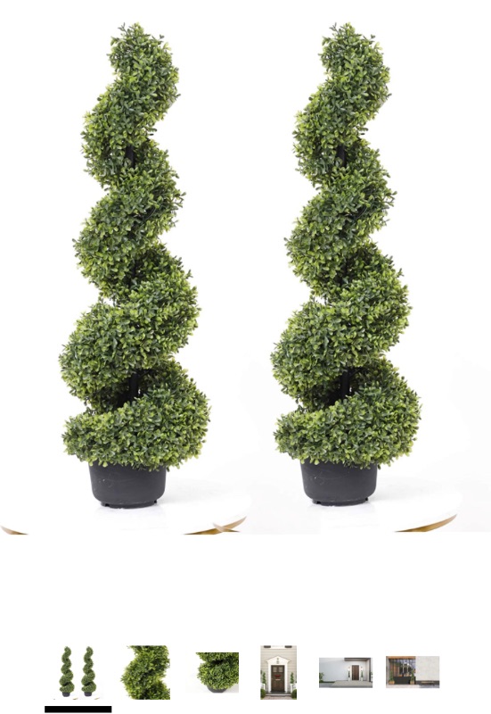 Photo 1 of 
35 Inch Artificial Boxwood Topiary Tree Spiral Plants Fake Faux Plant Decor in Plastic Pot Green Indoor or Outdoor, Set of 2